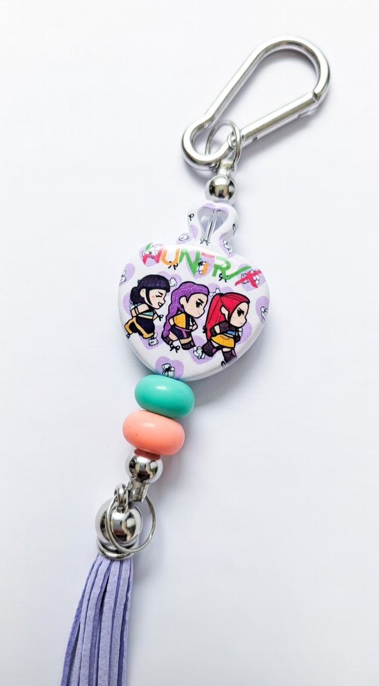 HxH chibi heart keychain with beads and tassel