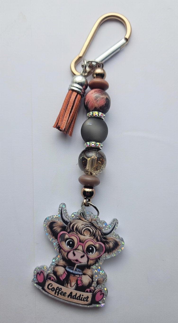 beaded coffee addict keychain