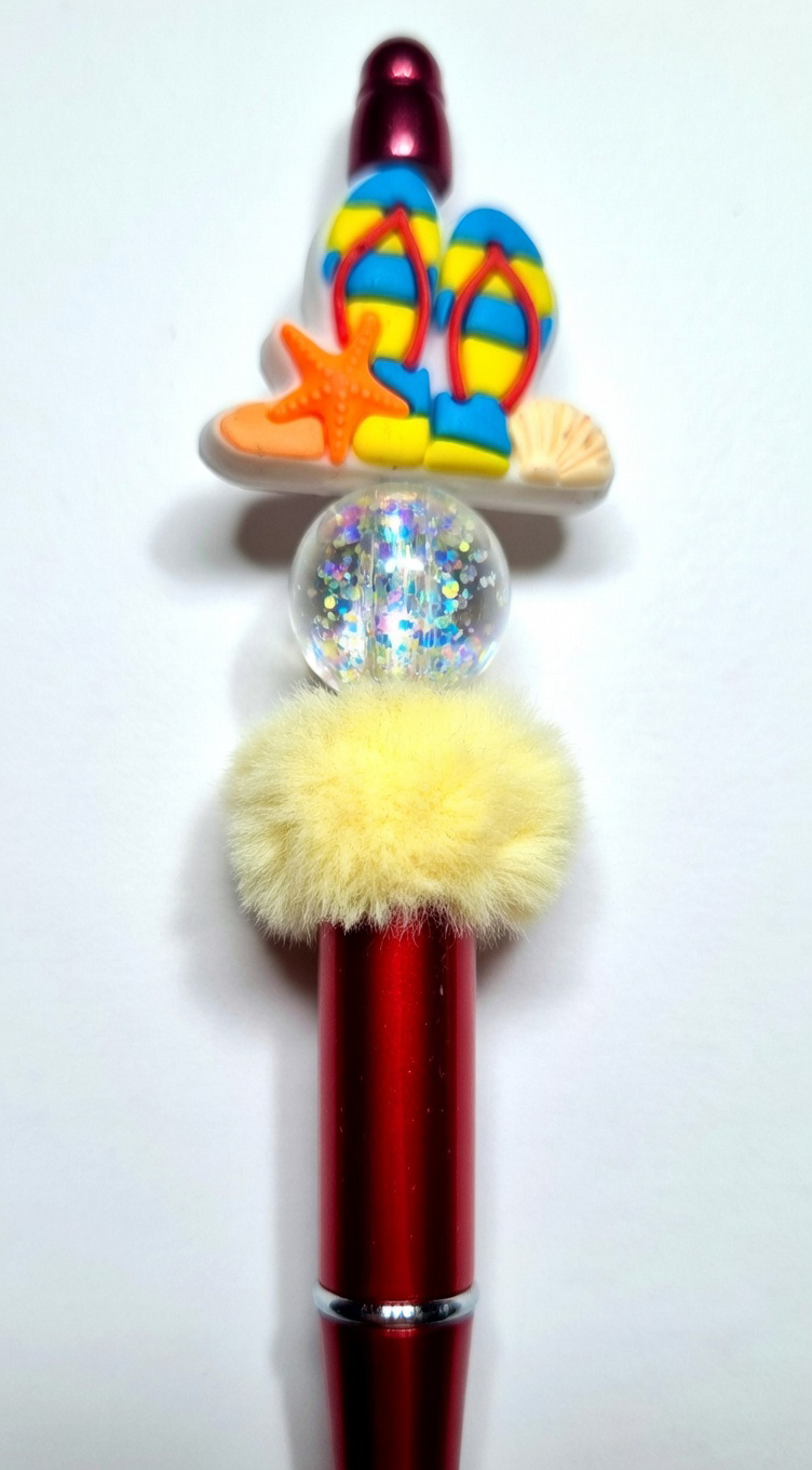 Beach Flip-Flop Fur Pom Pen