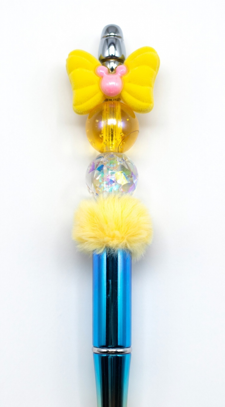 Yellow Bow Pom-Pom Sparkle Pen