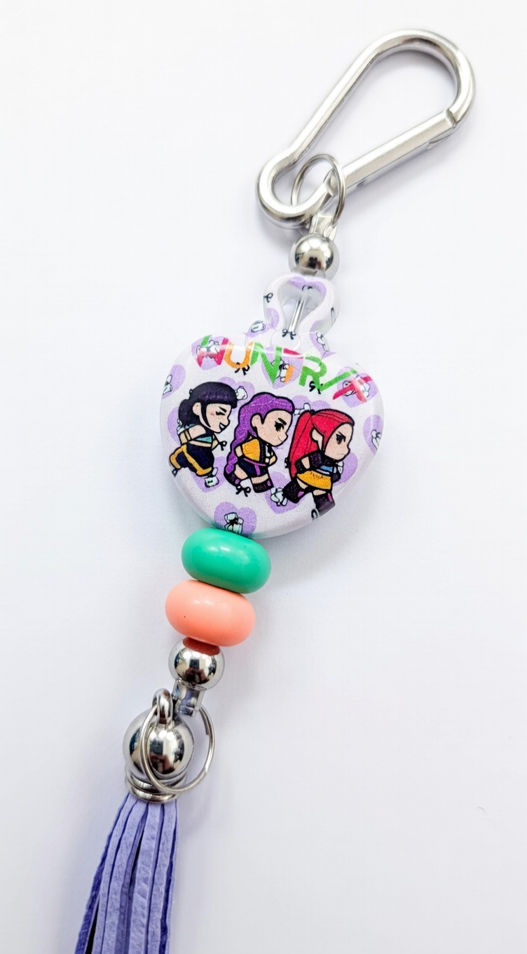 HxH chibi heart keychain with beads and tassel